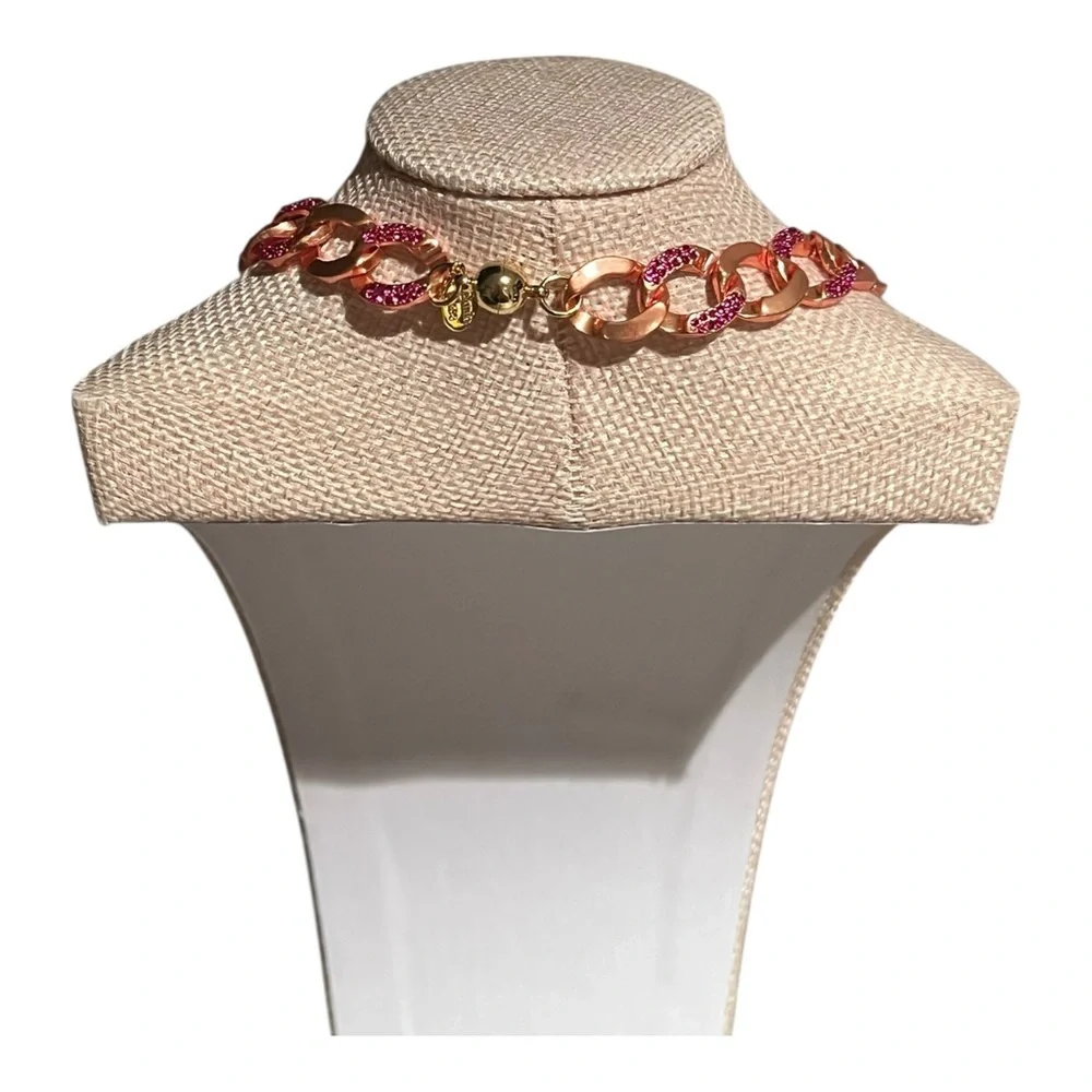 Woman’s Vibrant Pink / Gold Necklace & Magnetic Clasp. 16” Plus 3” Extender